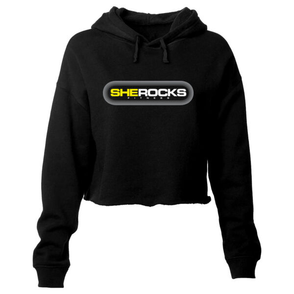 SHE ROCKS - HORIZONTAL LOGO - WOMEN'S CROPPED HOODIE - BLACK - $9QUMDB$ Thumbnail