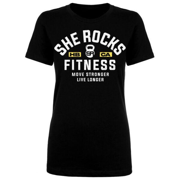SHE ROCKS - MOVE STRONGER LIVE LONGER - WOMEN'S FITTED T-SHIRT - BLACK - E14ZU2 Thumbnail