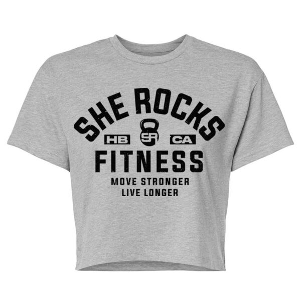 SHE ROCKS - MOVE STRONGER LIVE LONGER - WOMEN'S CROPPED T-SHIRT - LIGHT GRAY HEATHER - $E17RPW$ Thumbnail