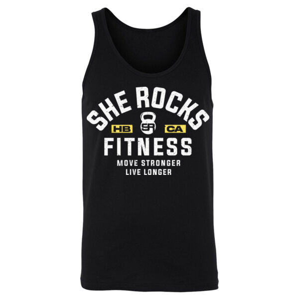 SHE ROCKS - MOVE STRONGER LIVE LONGER - UNISEX (OVERSIZED) TANK TOP - BLACK - 25DXA4 Thumbnail
