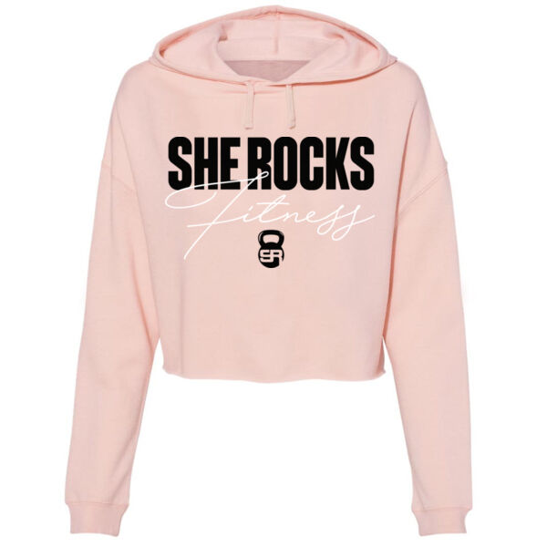 SHE ROCKS - BLOCK SCRIPT - WOMEN'S CROPPED HOODIE - BLUSH - $WPSYDK$ Thumbnail